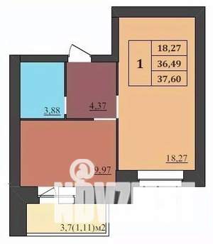 1-к квартира, строящийся дом, 38м2, 2/9 этаж