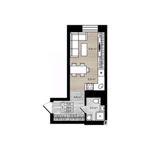 Студия квартира, вторичка, 26м2, 2/12 этаж