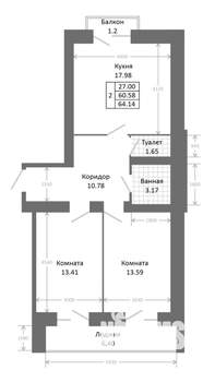 2-к квартира, строящийся дом, 68м2, 4/9 этаж