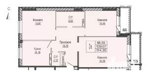 3-к квартира, строящийся дом, 114м2, 2/8 этаж