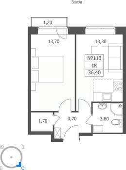 1-к квартира, вторичка, 36м2, 10/11 этаж