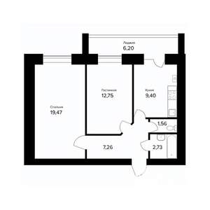 2-к квартира, вторичка, 56м2, 1/5 этаж