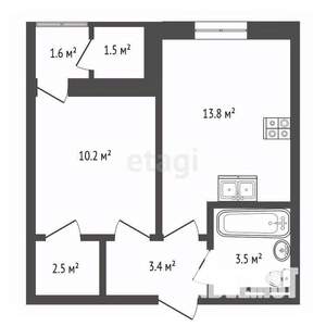 2-к квартира, вторичка, 46м2, 6/9 этаж
