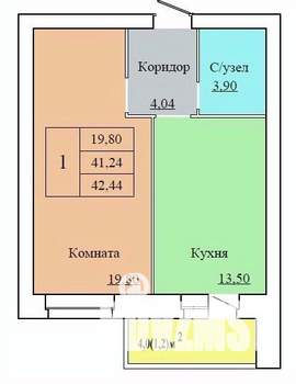 1-к квартира, строящийся дом, 42м2, 4/12 этаж