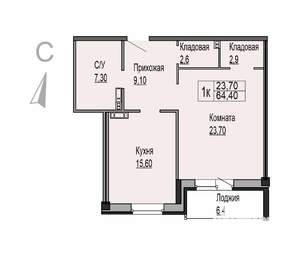 1-к квартира, строящийся дом, 64м2, 4/7 этаж