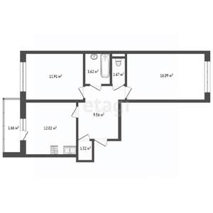 2-к квартира, вторичка, 57м2, 3/17 этаж
