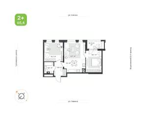 2-к квартира, строящийся дом, 65м2, 3/18 этаж