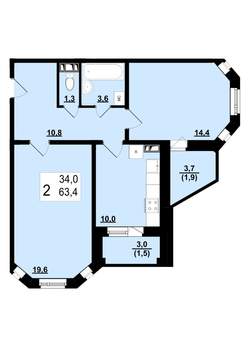 2-к квартира, вторичка, 63м2, 4/10 этаж