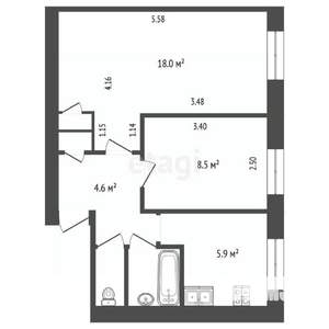 2-к квартира, вторичка, 42м2, 1/5 этаж