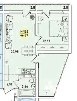 1-к квартира, вторичка, 47м2, 2/9 этаж
