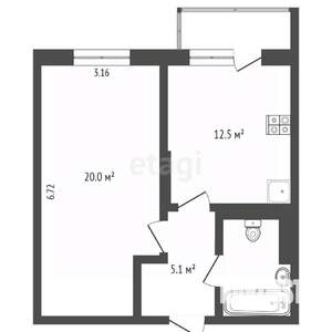 1-к квартира, вторичка, 42м2, 12/12 этаж