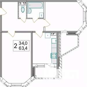 2-к квартира, вторичка, 63м2, 4/10 этаж