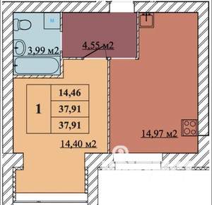 1-к квартира, сданный дом, 38м2, 7/10 этаж
