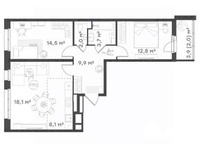 2-к квартира, вторичка, 71м2, 16/18 этаж