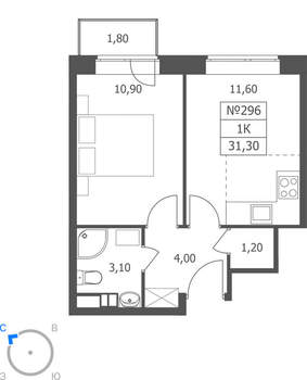 1-к квартира, вторичка, 31м2, 4/11 этаж