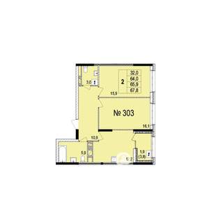 2-к квартира, строящийся дом, 66м2, 15/18 этаж