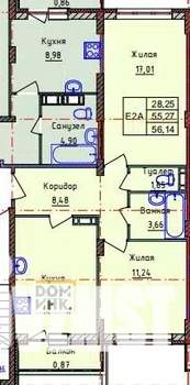 2-к квартира, сданный дом, 54м2, 7/10 этаж