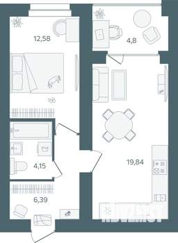 1-к квартира, строящийся дом, 45м2, 5/16 этаж