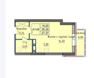 1-к квартира, вторичка, 27м2, 5/18 этаж