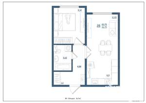 2-к квартира, сданный дом, 37м2, 1/8 этаж