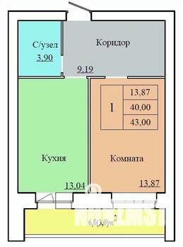 1-к квартира, строящийся дом, 43м2, 7/12 этаж