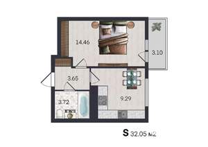 1-к квартира, вторичка, 32м2, 12/18 этаж