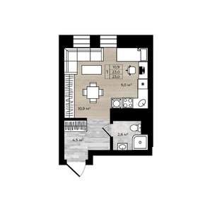 Студия квартира, вторичка, 23м2, 3/12 этаж