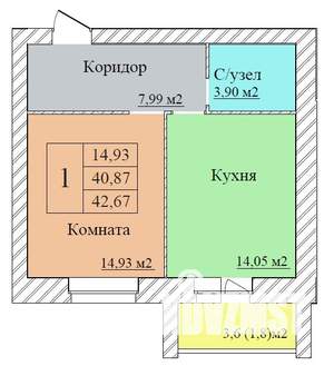 1-к квартира, вторичка, 43м2, 5/8 этаж