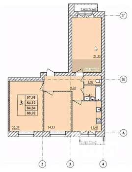 3-к квартира, строящийся дом, 89м2, 2/3 этаж