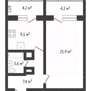 1-к квартира, вторичка, 46м2, 9/14 этаж