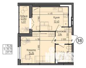 1-к квартира, вторичка, 38м2, 1/9 этаж