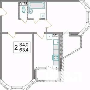 2-к квартира, вторичка, 63м2, 1/10 этаж