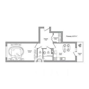 1-к квартира, строящийся дом, 45м2, 1/14 этаж