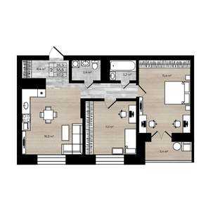 2-к квартира, вторичка, 57м2, 7/12 этаж