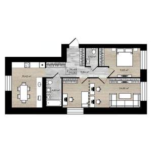 2-к квартира, строящийся дом, 71м2, 1/9 этаж