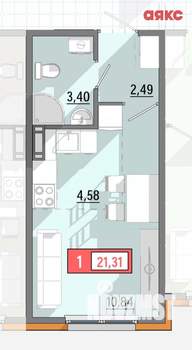 1-к квартира, сданный дом, 21м2, 1/8 этаж