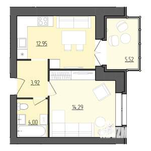 1-к квартира, строящийся дом, 38м2, 8/9 этаж