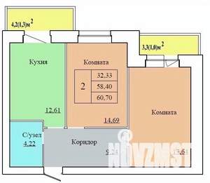 2-к квартира, вторичка, 61м2, 2/12 этаж
