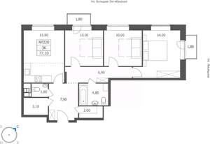 3-к квартира, вторичка, 77м2, 6/11 этаж