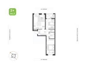 2-к квартира, вторичка, 66м2, 1/9 этаж