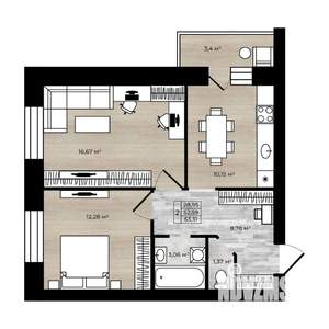 2-к квартира, сданный дом, 53м2, 5/5 этаж