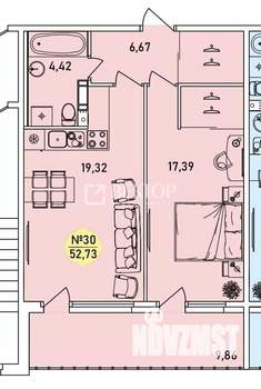1-к квартира, вторичка, 53м2, 2/9 этаж