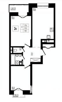 2-к квартира, вторичка, 59м2, 11/12 этаж