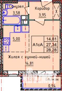 1-к квартира, вторичка, 28м2, 5/9 этаж