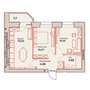2-к квартира, вторичка, 45м2, 2/9 этаж