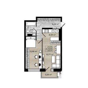 2-к квартира, вторичка, 47м2, 12/18 этаж