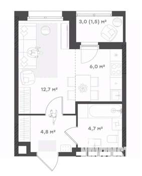 Студия квартира, вторичка, 30м2, 10/18 этаж