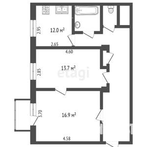 2-к квартира, вторичка, 54м2, 2/4 этаж
