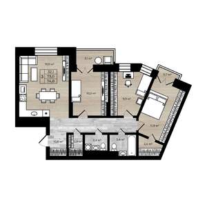 3-к квартира, вторичка, 75м2, 8/12 этаж
