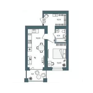 1-к квартира, строящийся дом, 48м2, 7/16 этаж